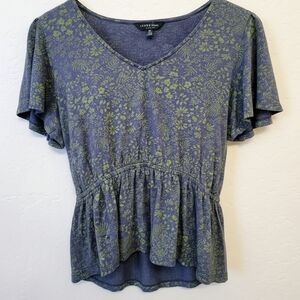 Lucky Brand Floral Blue and Green Short Sleeve Top Women's SIZE SMALL